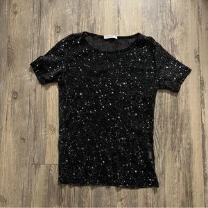 Mangopop Galaxy Star Mesh Shirt | Black Silver